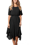 Black Irregular Hem Short Sleeve Chiffon Dress