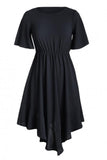 Black Irregular Hem Short Sleeve Chiffon Dress