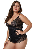 Black Lace Cups Silky Satin Sexy Plus Size Chemise