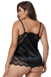 Black Lace Cups Silky Satin Sexy Plus Size Chemise