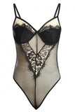 Black Sheer Eyelash Lace Mesh Teddy Bodysuit
