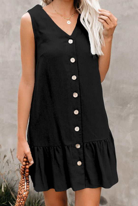 Black Sleeveless Button Down Tank Dress