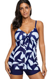 Blue Printed Tummy Control Tankini with Boyshorts