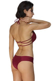 Burgundy Cage Bralette Halter Bikini Swimsuit