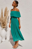 Chic Green Off-the-shoulder Pleated Tunic Chiffon Long Dress