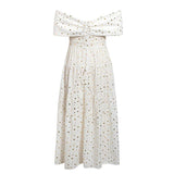 Off Shoulder Beach Women Ladies White Twist Sequin