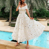 Off Shoulder Beach Women Ladies White Twist Sequin
