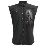 SOUL SEARCHER - Sleeveless Stone Washed Worker Black
