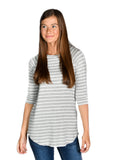 Striped Raglan: Heather Gray/White