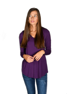 Deep Plum Long Sleeve V-Neck Tee