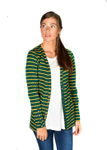 Green & Gold Stripe Snap Cardigan