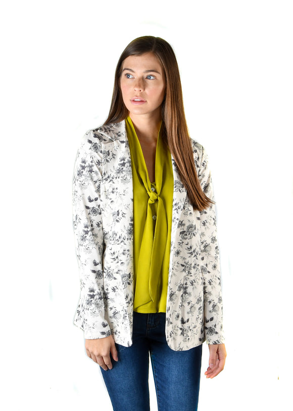 Cream & Black Floral French Terry Blazer