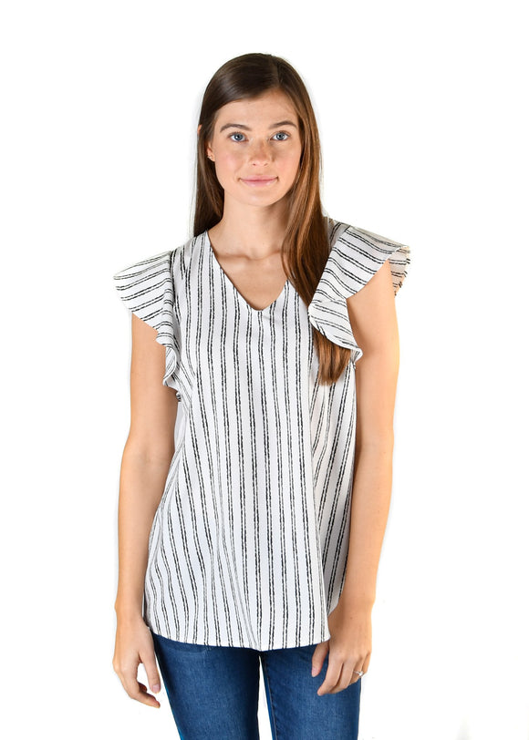 Woven Tank with Ruffle Sleeve