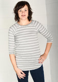 Striped Raglan: Heather Gray/White