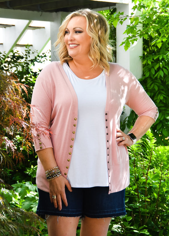 3/4 Blush Snap Cardigan