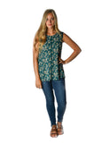 Teal Floral Sleeveless Blouse
