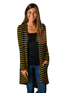 French Terry Black & Gold Stripe Favorite Cardigan