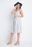 Women's Striped Button Midi Sleeveless Dress