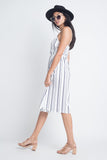 Women's Striped Button Midi Sleeveless Dress