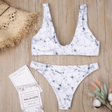 Enchanting Women Sexy Split Swimwear Marble Print