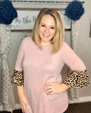 Avery leopard bell sleeve top in blush