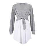 Women Patchwork High Waist Knot Long Sleeve Spring