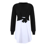 Women Patchwork High Waist Knot Long Sleeve Spring