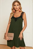 Green V Neck Lace Shoulder Sleeveless Summer Dress