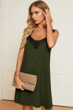 Green V Neck Lace Shoulder Sleeveless Summer Dress