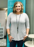 Striped Raglan: Heather Gray/White