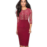 Autumn Elegant Lace Patchwork Dresses Business Party Bodycon