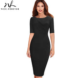 Elegant Solid Black Color Office Dresses Business Slim Pencil Dress Summer B614