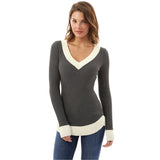 Women V Neck Solid Color Sweater New Autumn Winter Warm Long Sleeve