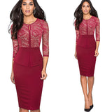 Autumn Elegant Lace Patchwork Dresses Business Party Bodycon