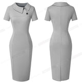 Vintage Elegant Office Work with Button Business Bodycon Women Pencil