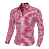 Men's Shirt Plaid Printed Shirts Slim-Fit Tops Casual Camisas Male Autumn Winter Long-Sleeved Turn-Down Collar Shirts