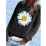 Women Daisy Printing Sweatshirt O-Neck Long Sleeve Tops Casual Loose Plus Size Pullover Sweatshirt