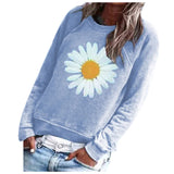 Women Daisy Printing Sweatshirt O-Neck Long Sleeve Tops Casual Loose Plus Size Pullover Sweatshirt