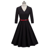 Autumn Women Knee Length Retro 1950's with Sash Dresses Cocktail Party