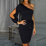 One-shoulder Backless Slit Slim Bodycon Dress