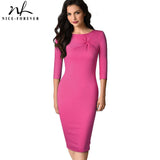 New Spring Pink Color Elegant Work Dresses Business Office Bodycon Fitted Slim