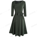 Autumn Retro Pure Color with Bow A-line Dresses Formal Party