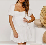 Elegant White Women Lace Up Back Sexy Mini Party Dress