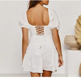 Elegant White Women Lace Up Back Sexy Mini Party Dress