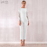 Jumpsuits For Women Summer Sexy White Ruffles Lace Hollow Out Long Jumpsuit Bodycon Club Jumpsuits