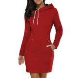 Autumn Winter Women Hoodie Dress Long Sleeve Pocket Warm Casual Hooded Sweatshirts Size M-4XL