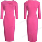 New Spring Pink Color Elegant Work Dresses Business Office Bodycon Fitted Slim