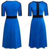 Retro Contrast Color Patchwork Elegant Autumn Dresses Business Office