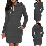 Autumn Winter Women Hoodie Dress Long Sleeve Pocket Warm Casual Hooded Sweatshirts Size M-4XL