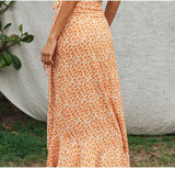 Women Bohemian Floral Print High Waist Midi Skirt